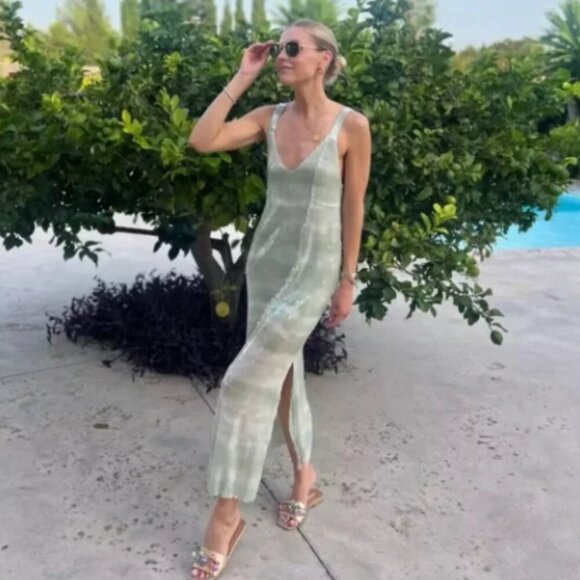 NWT, Caroline Constas Mint Ombre Sequin V-Neck Sleeveless Midi Dress, Medium - Picture 1 of 11